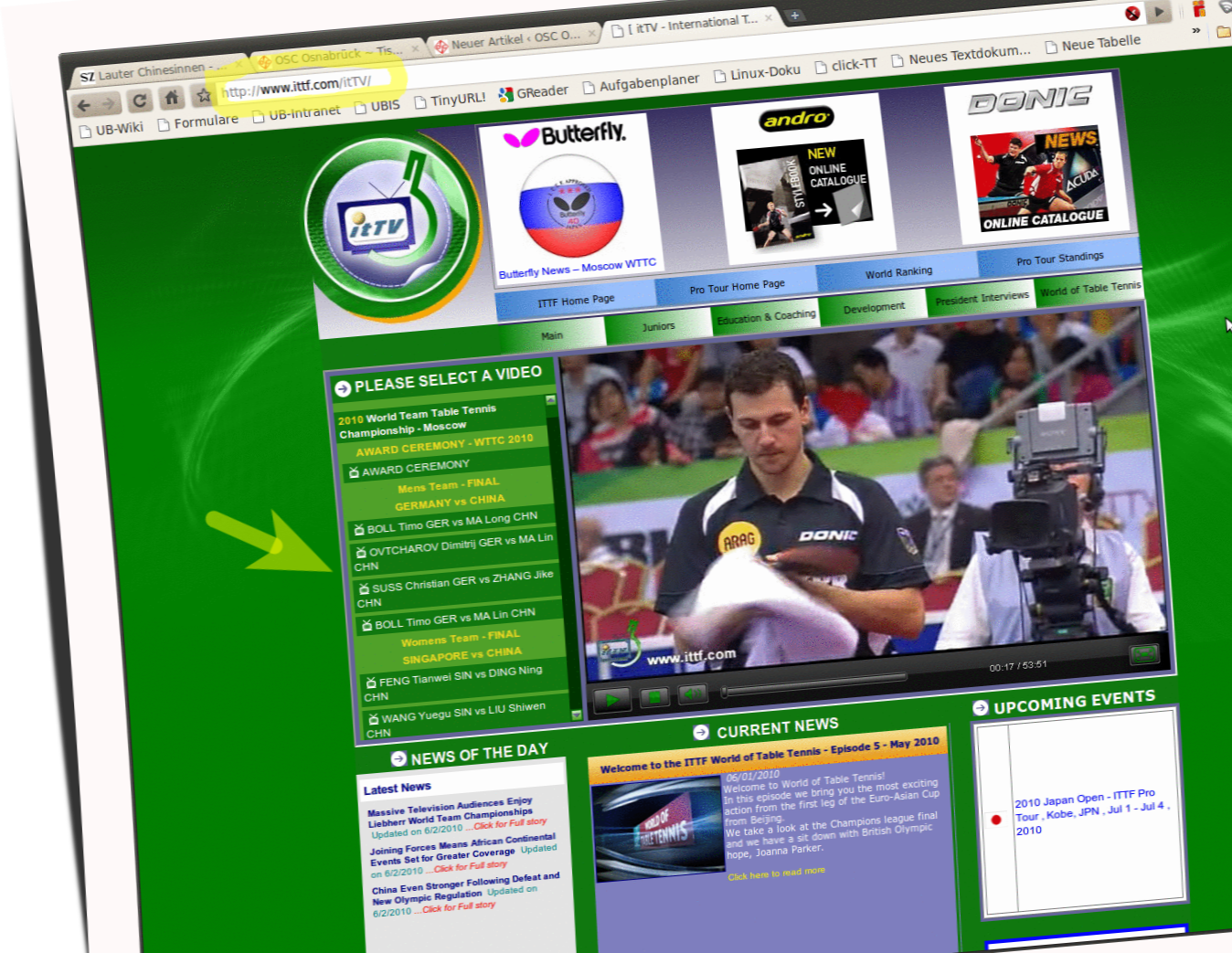Screenshot ITTF-Website